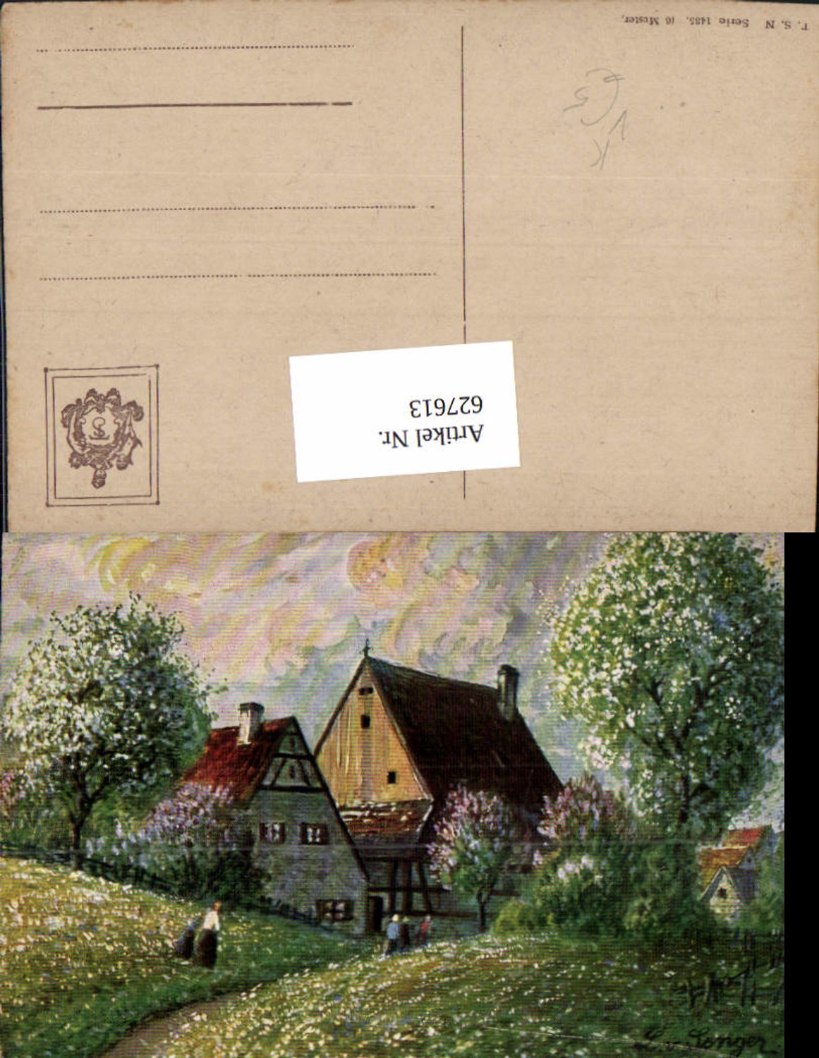 627613, Artist Ak L. v. Senger Village in Spring Tree Blossom pub Theo Stroefer 1435