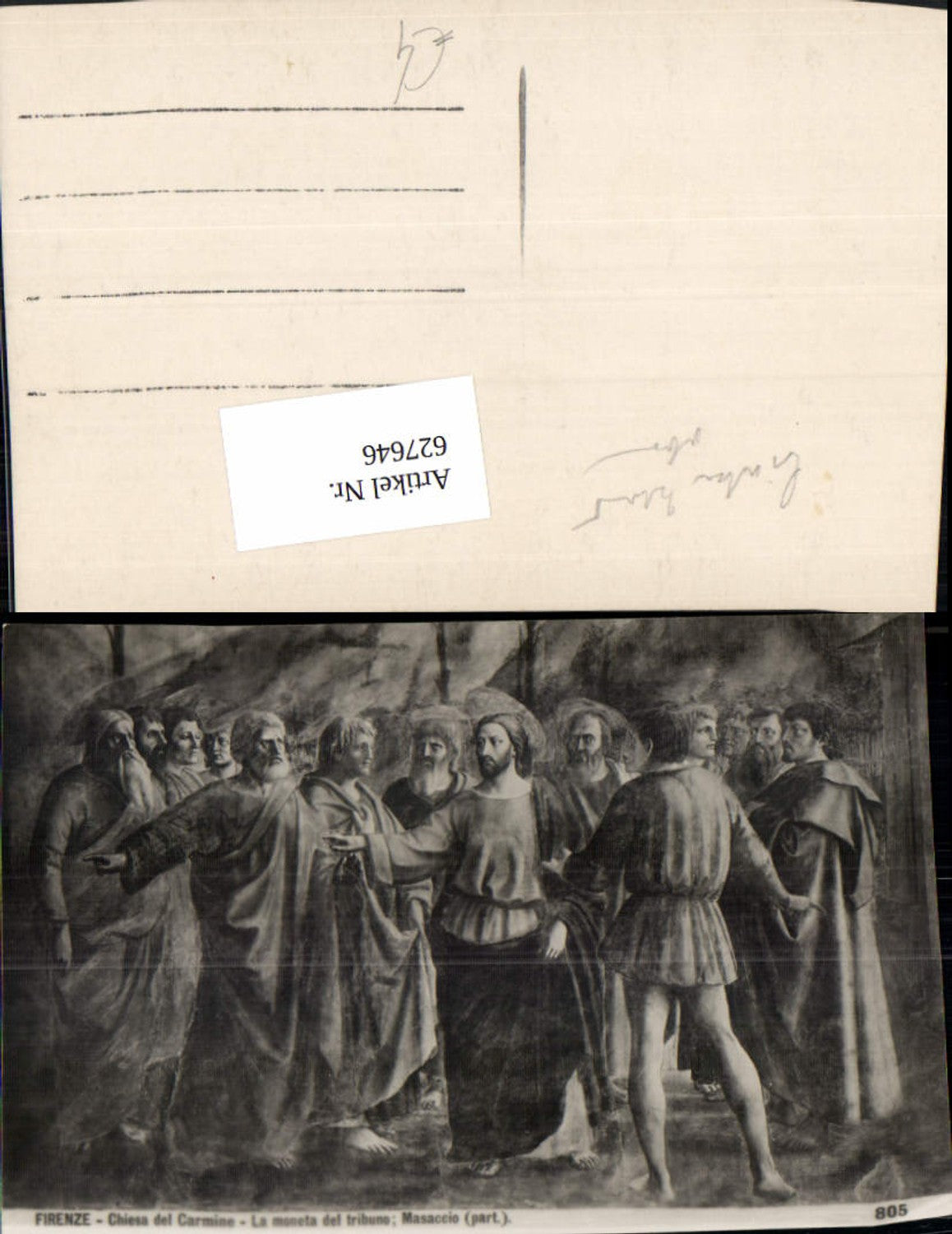 627646,Artist Postcard Masaccio Chiesa del Carmine La moneta del tribune Firenze