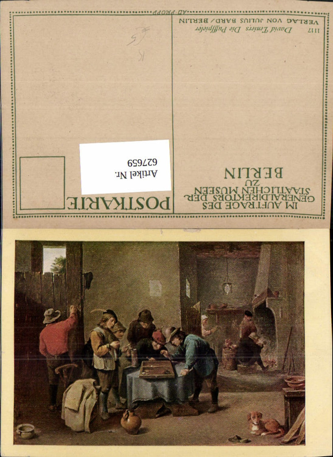 627659,Künstler Ak David Teniers Die Puffspieler Brettspiel Spielen Hund Kamin Ofen