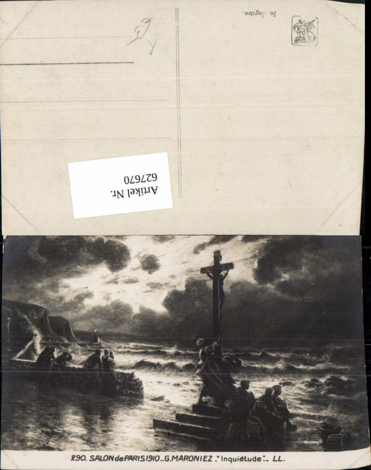 627670,Künstler Ak G. Maroniez Inquietude In Ängsten Frauen Kreuz Sturm Meer