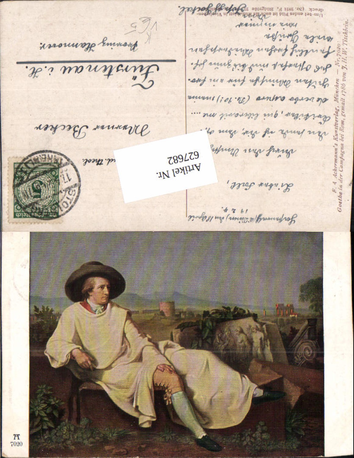 627682,Künstler Ak J. H. W. Tischbein Goethe in der Campagna b. Rom pub F. A. Ackermann 7020