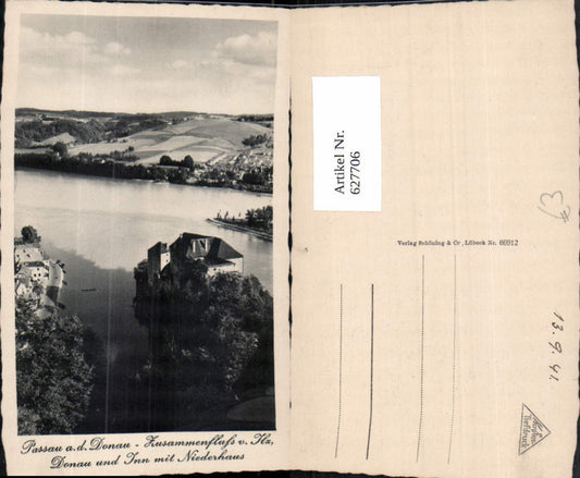 627706, Passau at the confluence of the Danube, Ilz, Danube and Inn rivers, Niederhaus