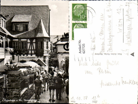 627725,Foto Ak Rüdesheim a. Rhein Drosselgasse Hotel Lindenwirt