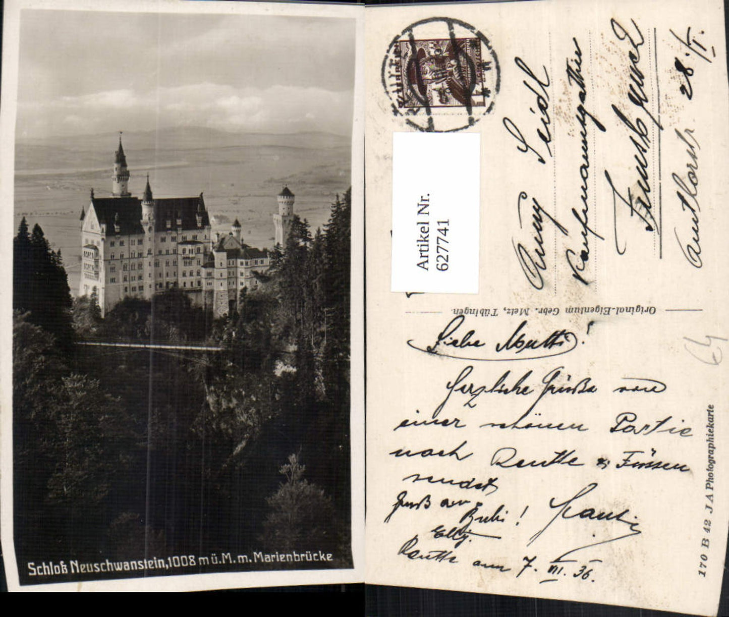 627741,Foto Ak Schloss Neuschwanstein Marienbrücke Schwangau