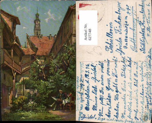 627748,Künstler Ak J. Frank Rothenburg ob Tauber Hof der Marienapotheke