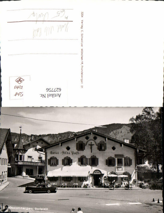 627756, Photo Ak Oberammergau village square Hotel Alte Post Car Mercedes