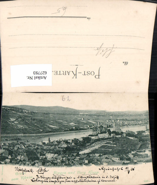 627793,Litho Bingen a. Rhein u. Burg Klopp 1901