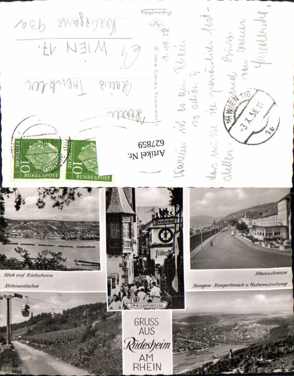 627859,Mehrbild Ak Rüdesheim a. Rhein Kabinenbahn Rheinstrasse