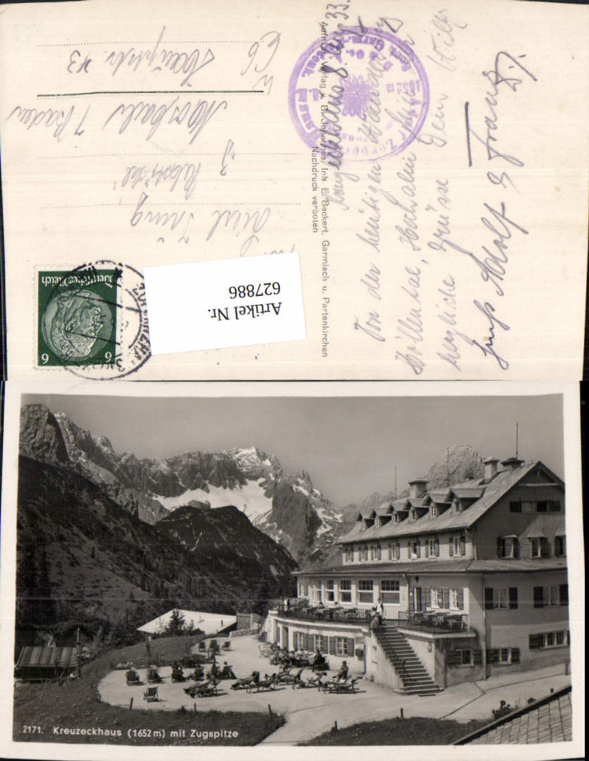 627886, Photo Ak Garmisch-Partenkirchen Kreuzeckhaus with Zugspitze