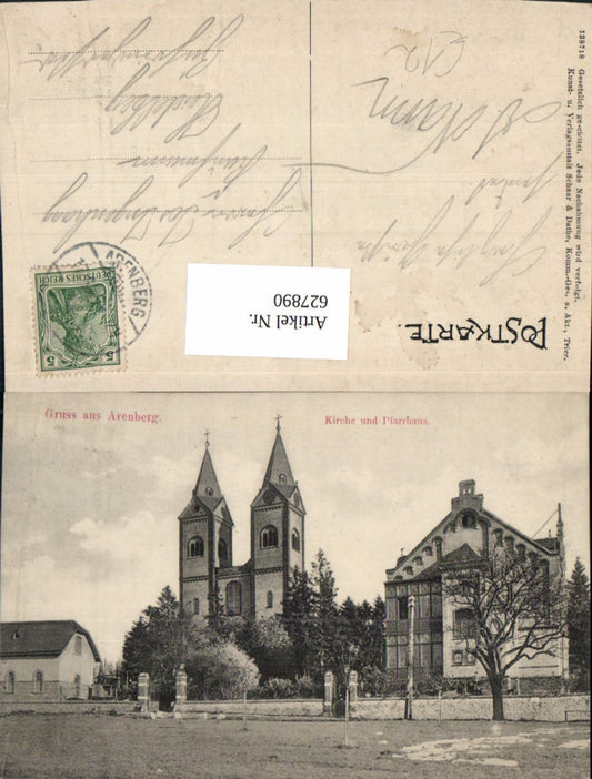 627890,Litho Koblenz-Arenberg Arenberg Kirche u. Pfarrhaus