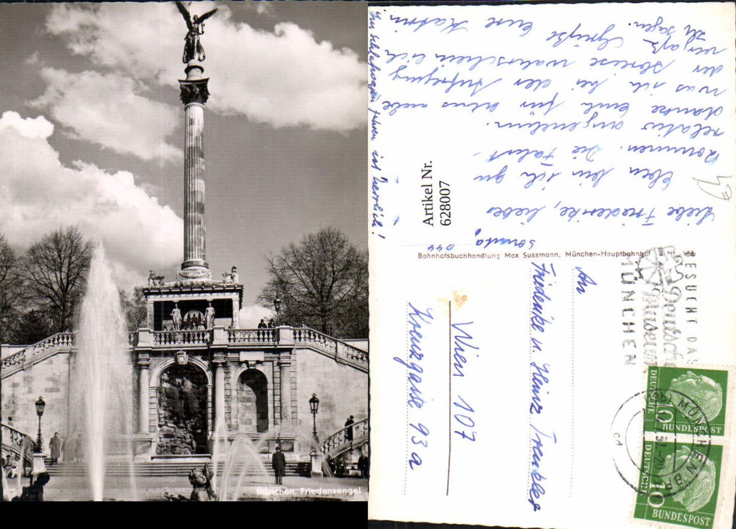 628007, Photo AK Munich Peace Angel Statue Fountain