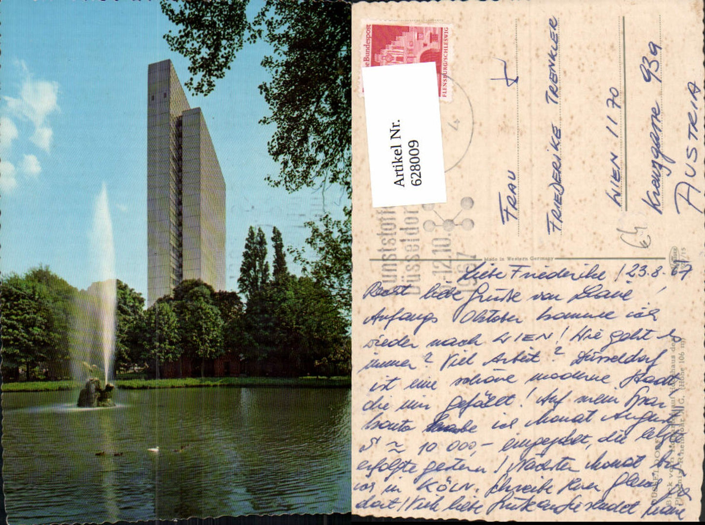 628009,Düsseldorf Blick v. Hofgarten auf Hochhaus d. Phoenix-Rheinrohr-AG