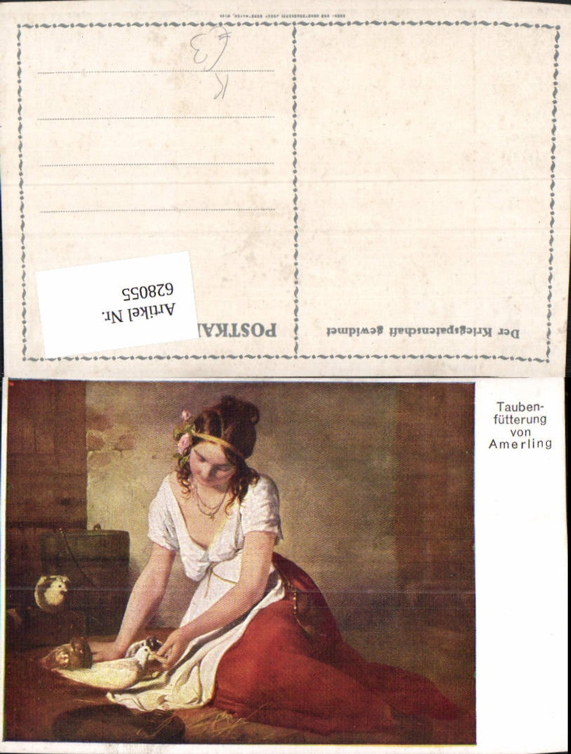 628055,Künstler Ak Taubenfütterung v. Amerling Tauben Frau Mädchen