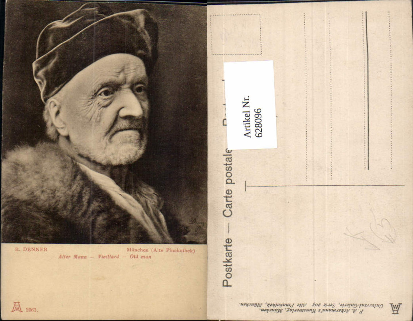 628096,Künstler Ak B. Denner Portrait of an old Man Alter Mann pub F. A. Ackermann 204/2061