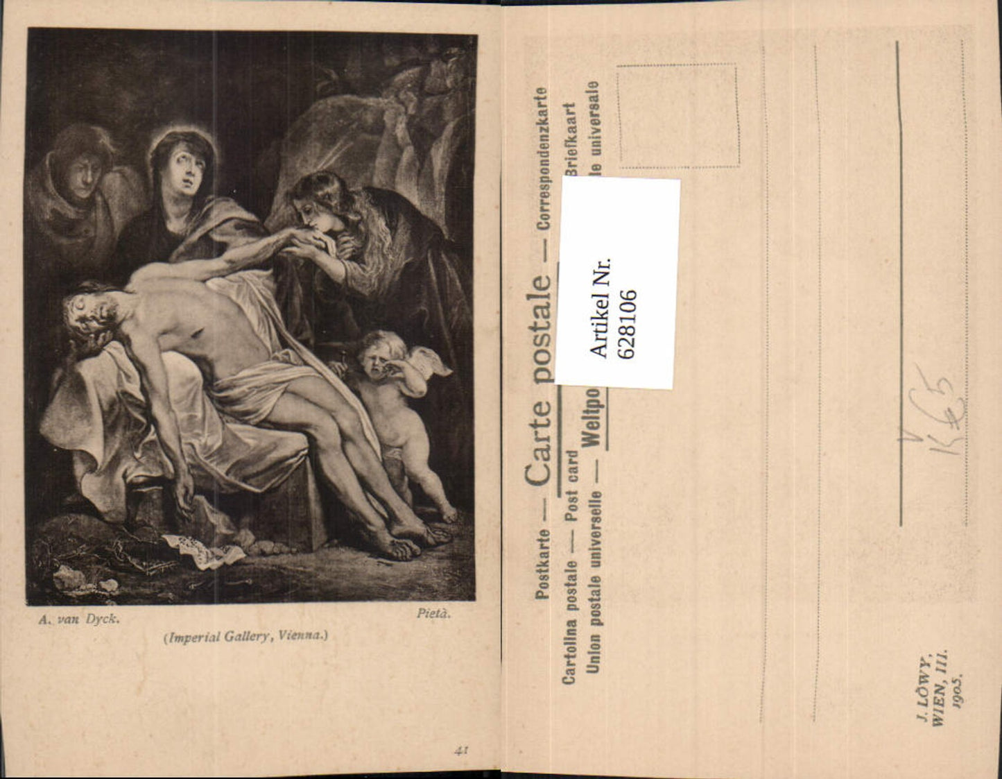 628106,Künstler Ak A. van Dyck Pieta Jesus Engel pub J. Löwy 41