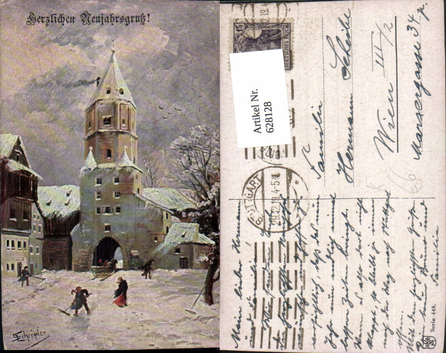 628128,Künstler Ak L. Schröpler Dorfpartie im Winter Pferdeschlitten