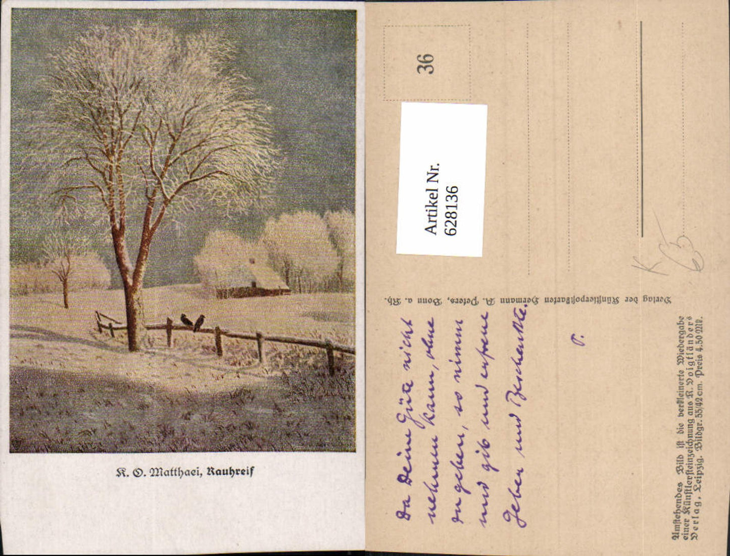 628136,Künstler Ak Karl Otto Matthaei Rauhreif Winterlandschaft Vögel