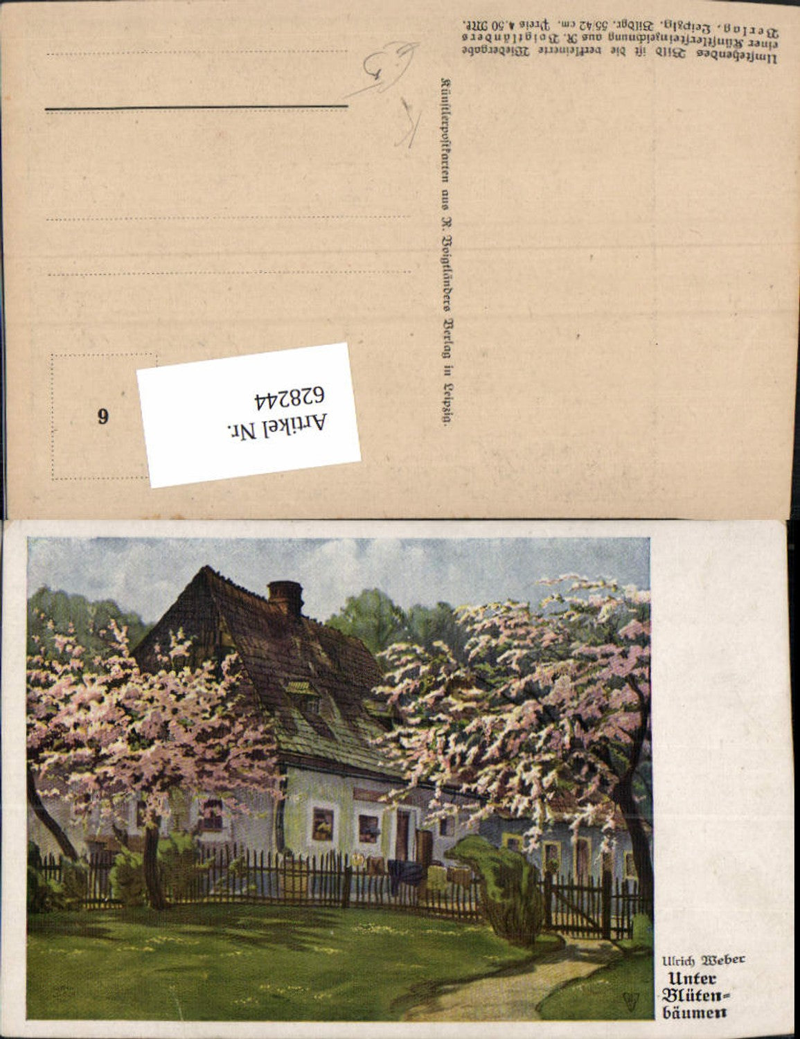 628244,Künstler Ak Ulrich Weber Unter Blütenbäumen Haus Landschaft