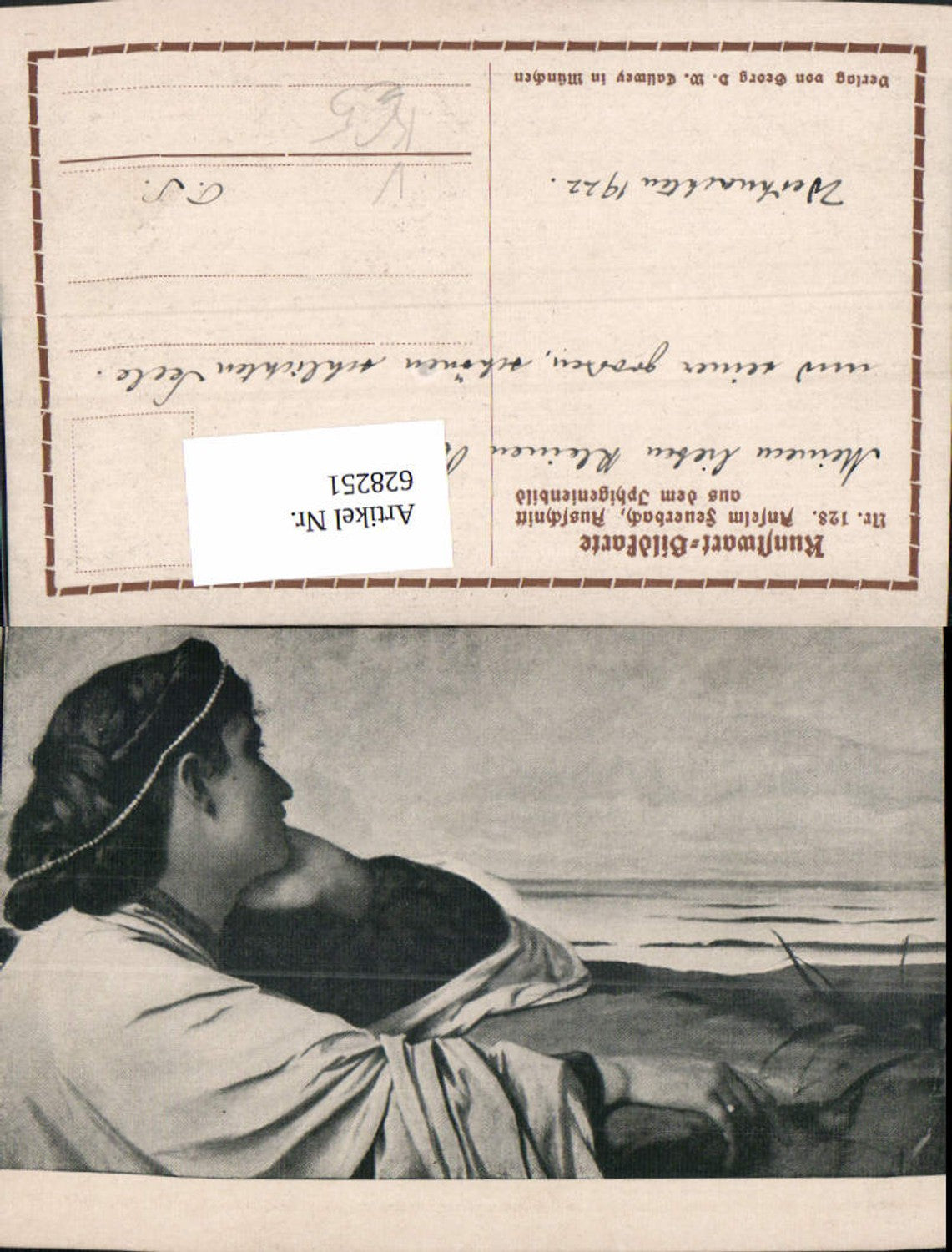 628251,Künstler Ak Anselm Feuerbach Auschnitt a. d. Iphigenienbild Frau Blick Küste pub Kunstwart 128