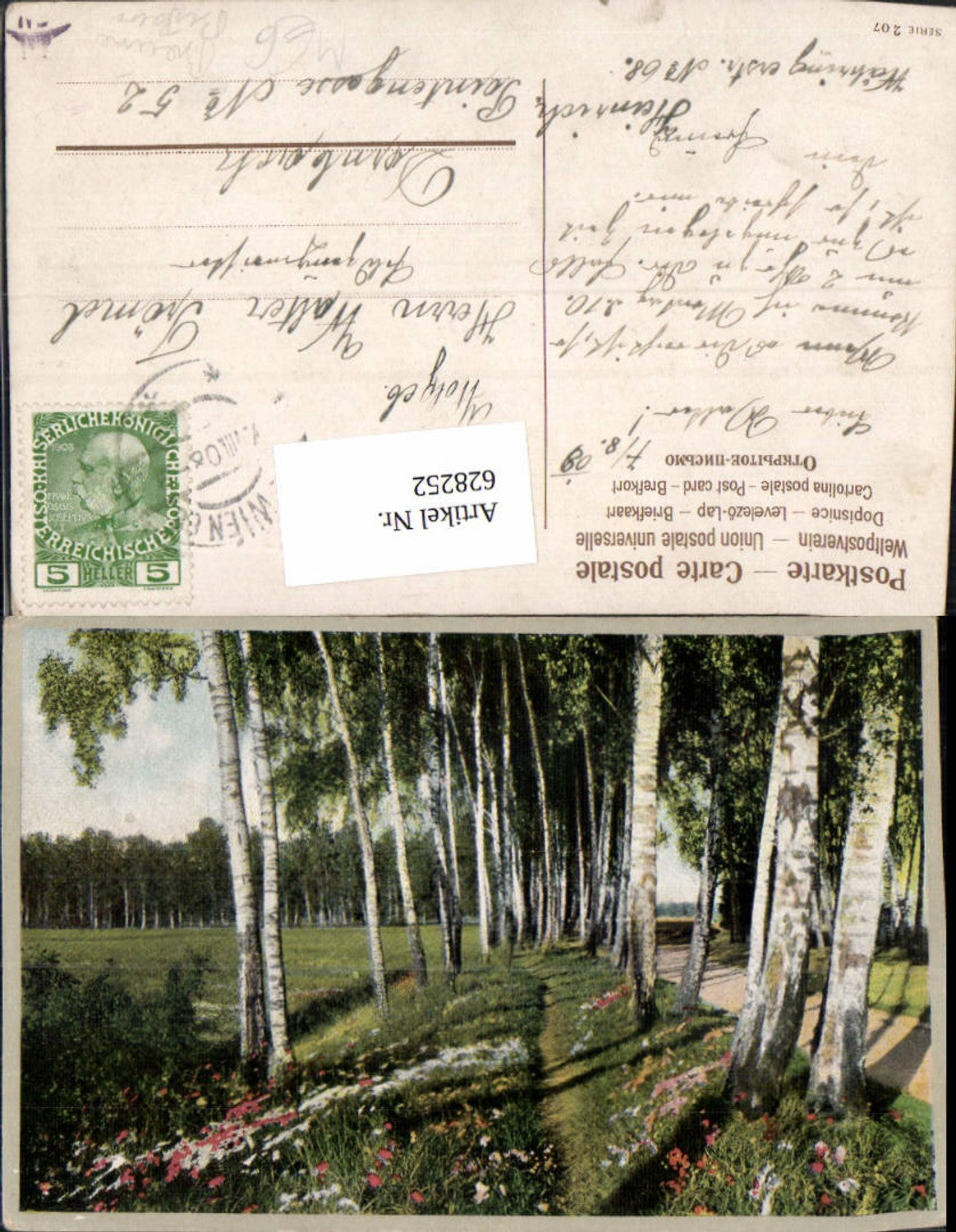 628252,Künstler Ak Birken Bäumen Allee Blumen Landschaft