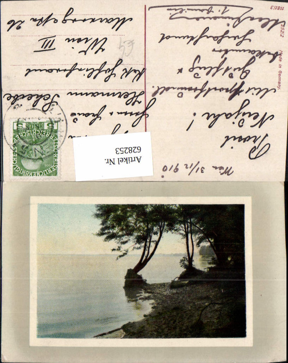 628253,Künstler Ak Bäume Ufer See Landschaft Passepartout