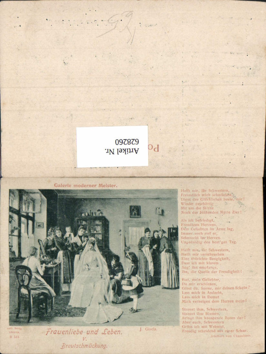 628260,Künstler Ak J. Gisela Frauenliebe u. Leben Brautschmückung Text