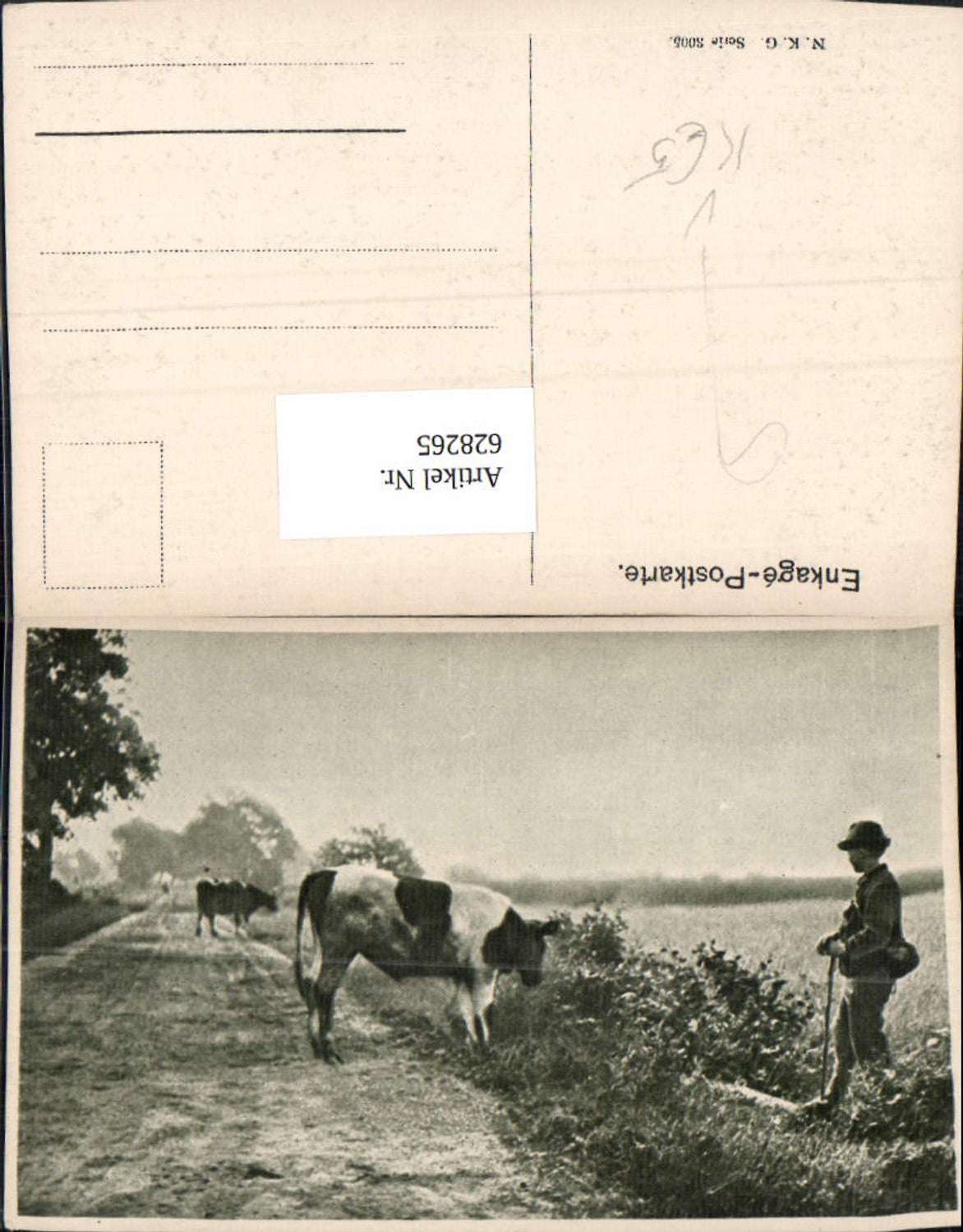 628265,Künstler Ak Hirte Bub Junge m. Rinder Kühe Landwirtschaft pub Enkage N.K.G. 3005