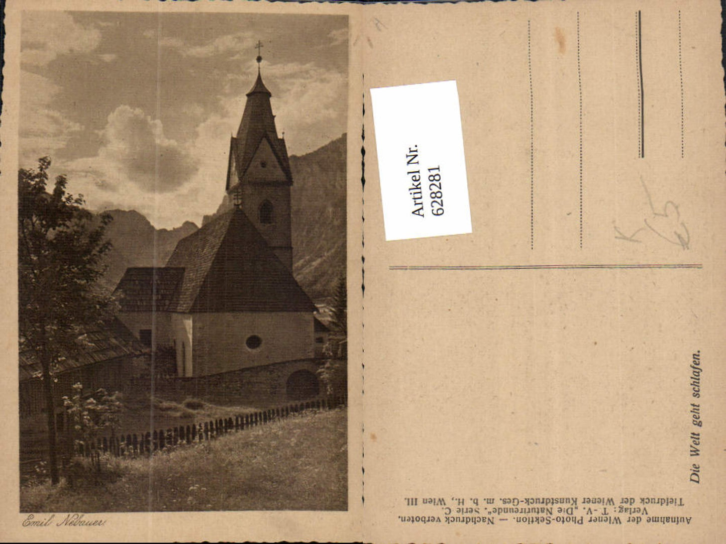 628281,Künstler Ak Emil Nebauer Die Welt geht schlafen Kirche