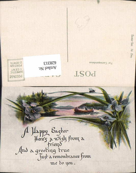 628313,Ostern Boot Blumen Landschaft Happy Easter Spruch Text