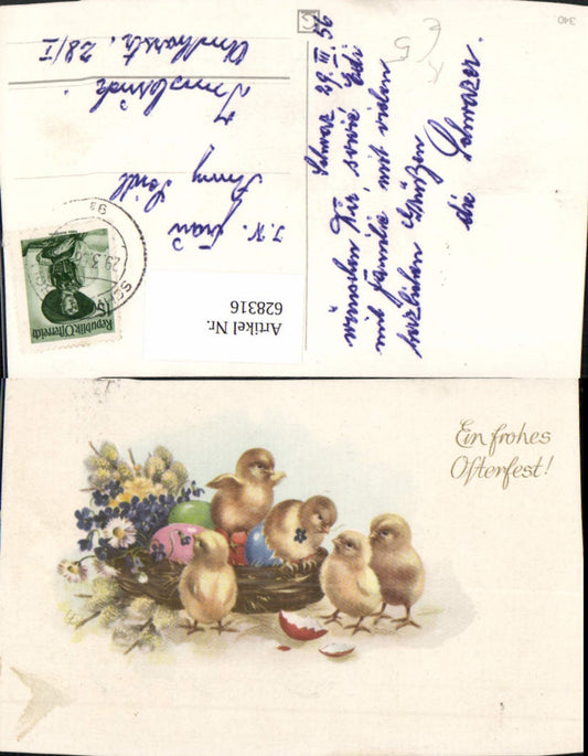 628316,Künstler Ak Ostern Osternest Küken Eier Blumen