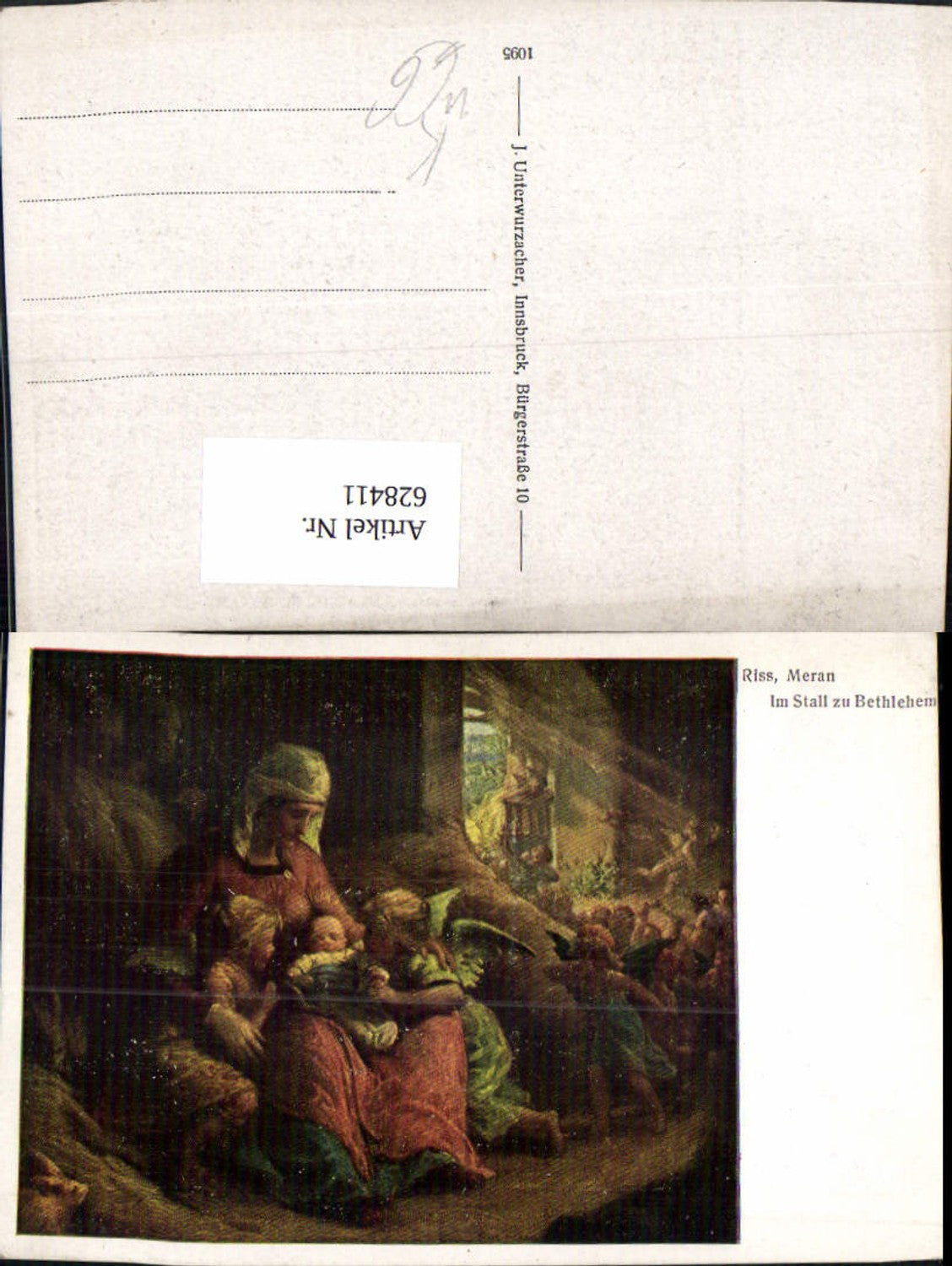 628411,Künstler Ak Riss Meran Im Stall zu Bethlehem Maria m. Jesuskind Engel