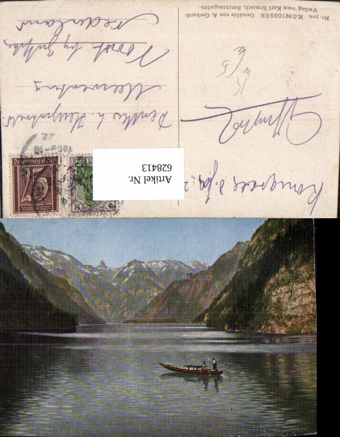 628413,Künstler Ak A. Gerhardt Königssee Paar Tracht Boot Landschaft