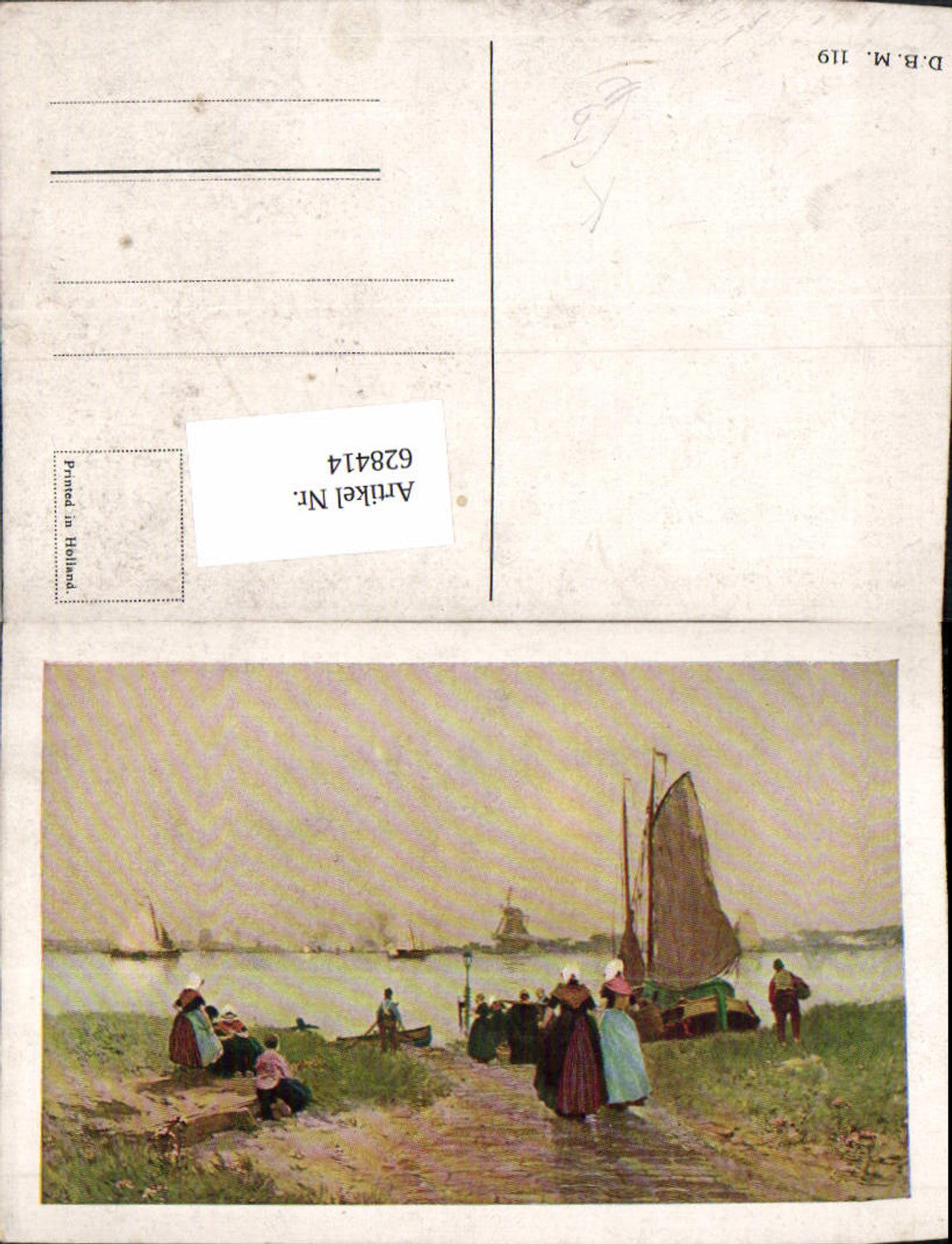628414,Künstler Ak Frauen Segelboote Windmühle Landschaft Niederlande
