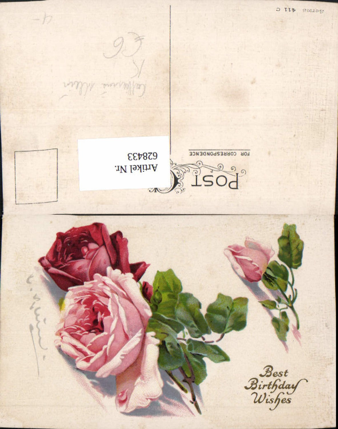 628433,Künstler Ak Catherine Klein Rosa Rote Rosen Blumen Best Birthday Wishes Geburtstag