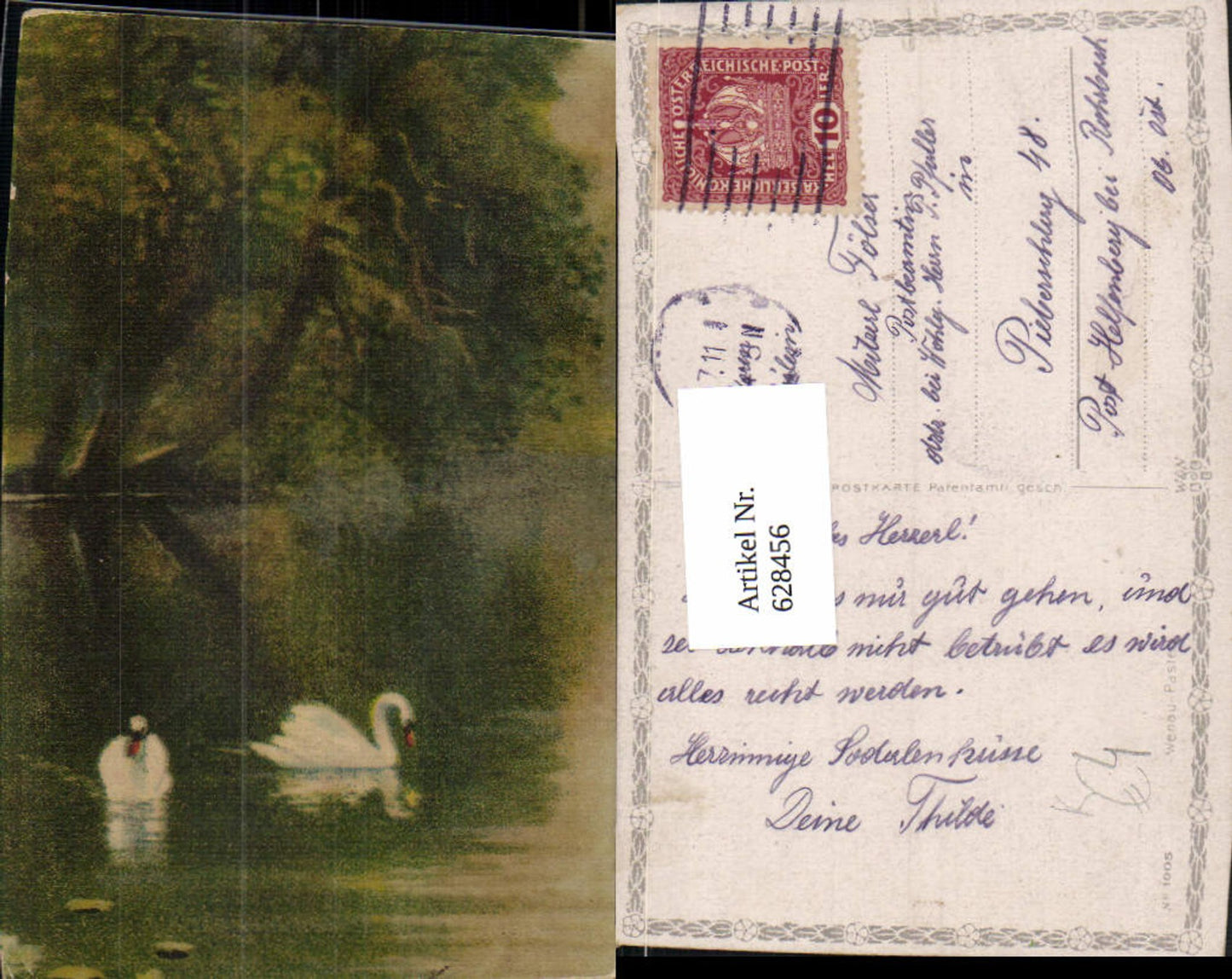 628456,Künstler Ak Schwan Schwäne See Landschaft