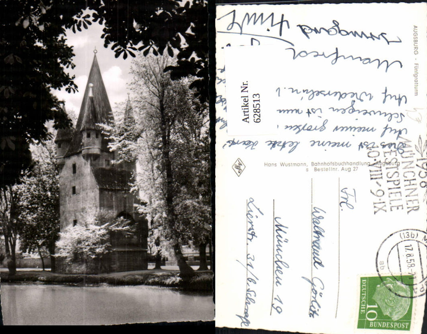 628513,Foto Ak Augsburg Fünfgratturm Turm