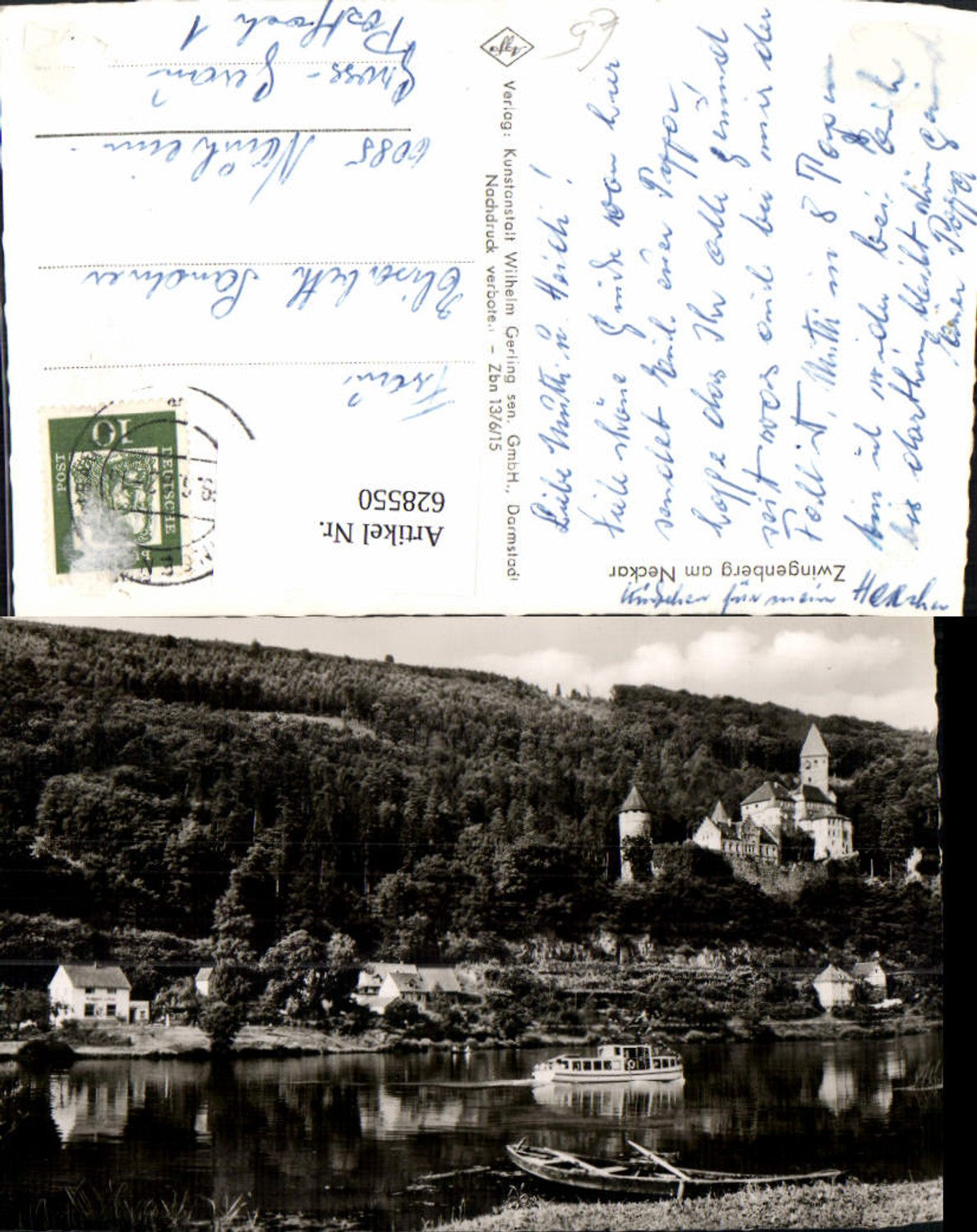 628550,Foto Ak Zwingenberg a. Neckar Ansicht m. Schiff Dampfer Ruderboot