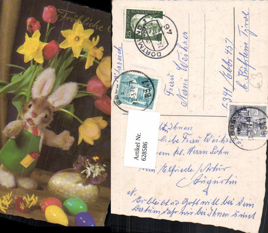 628586, Easter Plush Bunny Rabbit Egg Daffodils Tulips Flowers