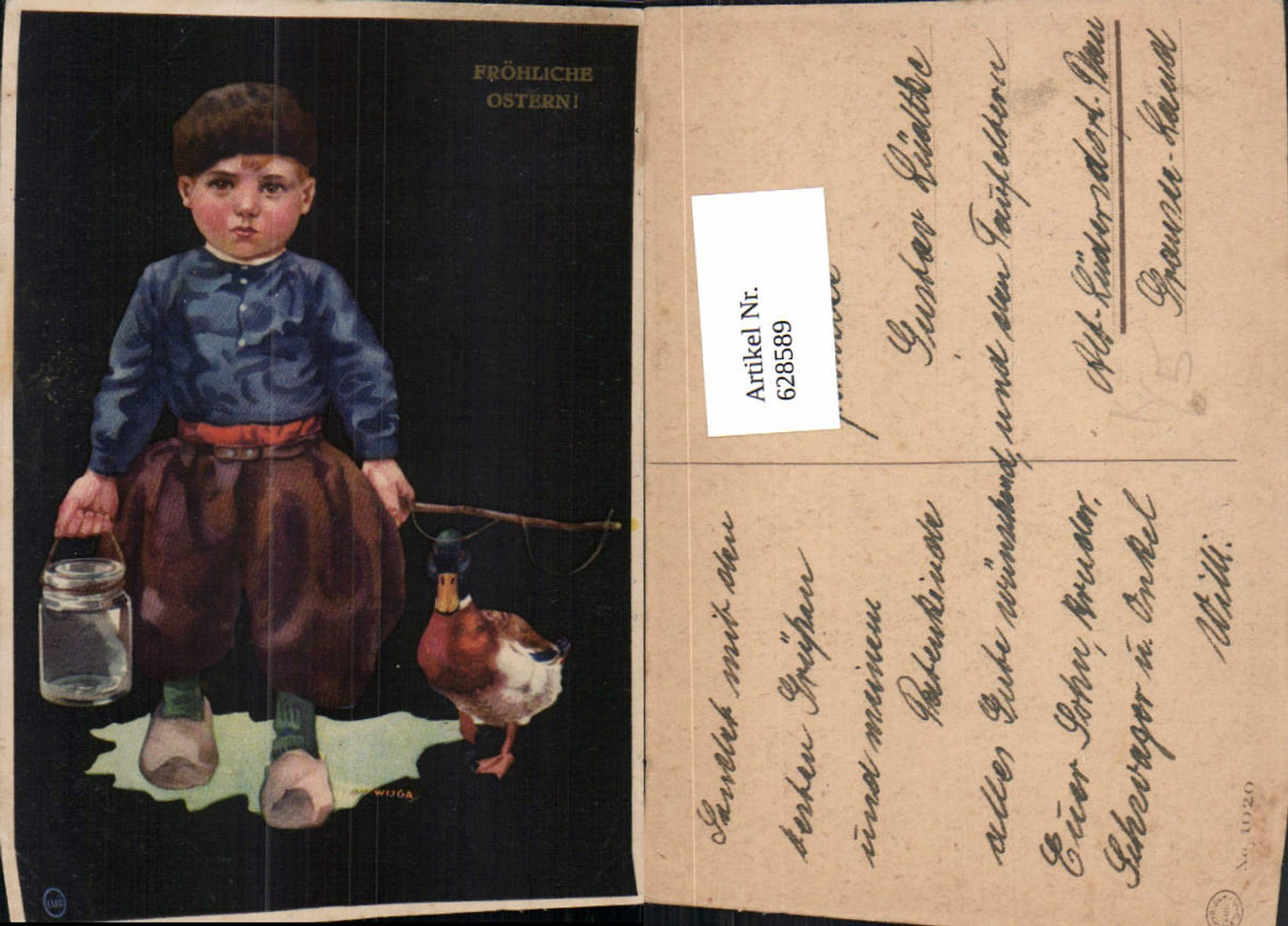 628589, Artist Ak Jan Wuga Boy with Duck Folk Type Netherlands Easter