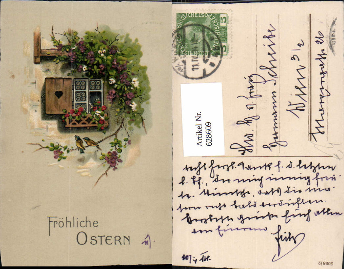 628609,Ostern Fester m. Blumen Vögel Blumenranke