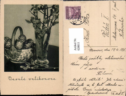 628611,Ostern Vase m. Palmkätzchen Korb m. Ostereier Vesele velikonoce