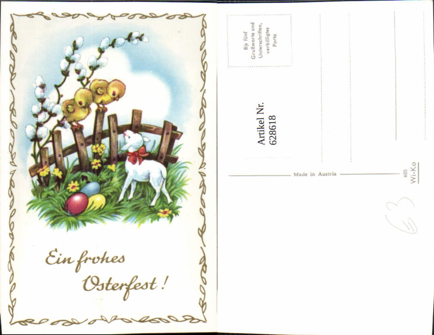 628618,Ostern Lamm Küken Zaun Bunte Eier Palmkätzchen