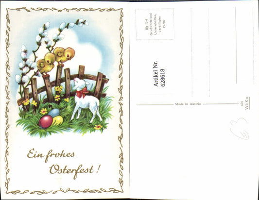 628618,Ostern Lamm Küken Zaun Bunte Eier Palmkätzchen