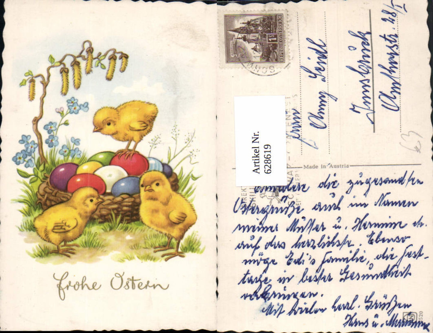628619,Ostern Nest Bunte Eier Küken Blumen