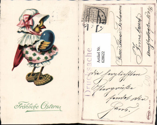 628622,Litho Ostern Küken vermenschlicht m. Ei Schirm
