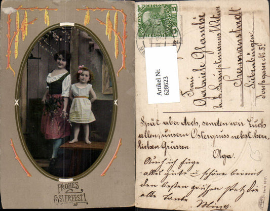 628623,Ostern Frau Mädchen Strauß Palmkätzchen Passepartout