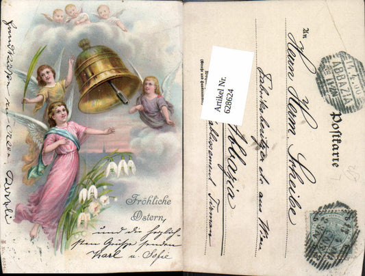 628624,Litho Ostern Engel Glocke Schneeglöckchen Blumen