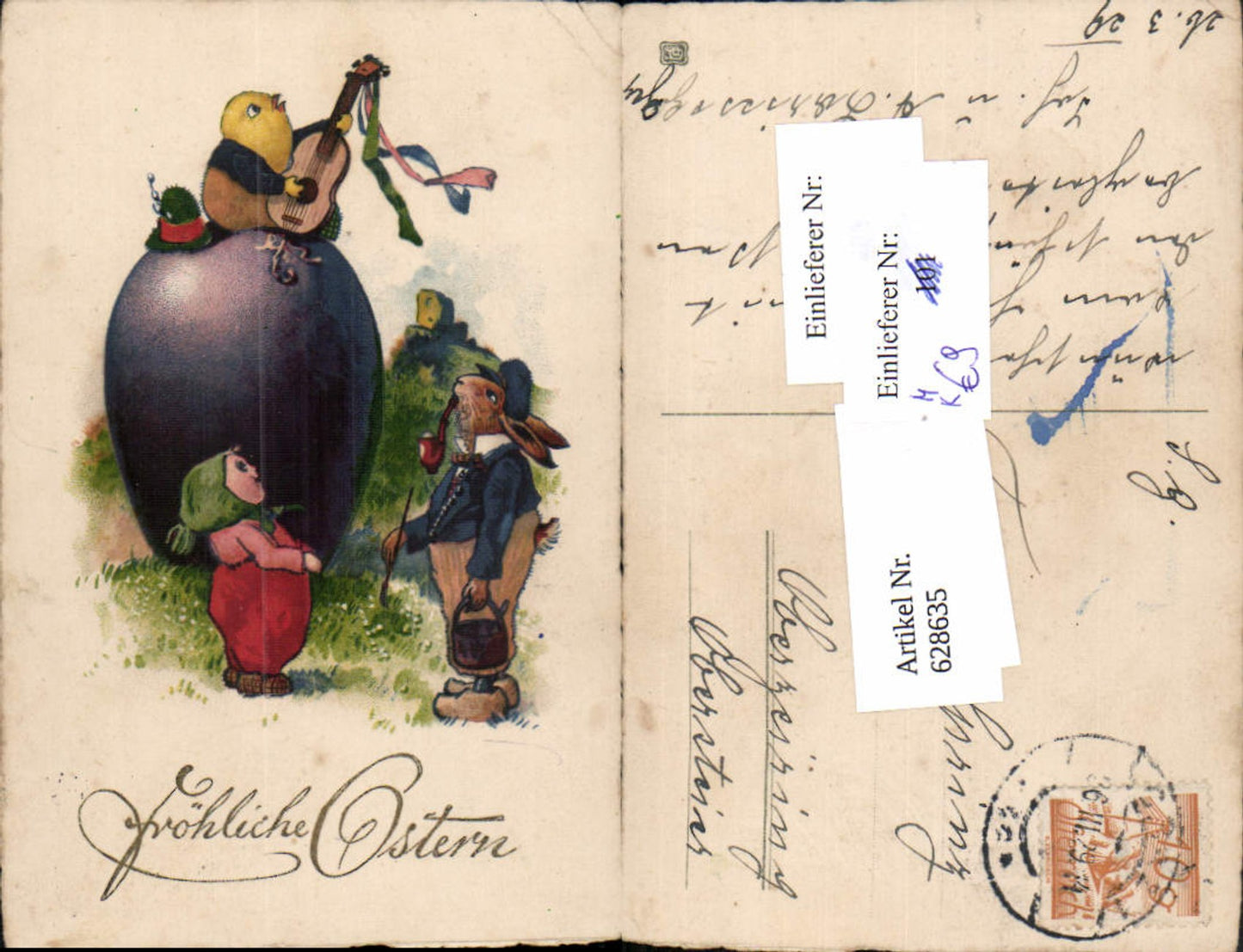 628635, Easter bunny chick anthropomorphized egg giant egg pipe smoking guitar