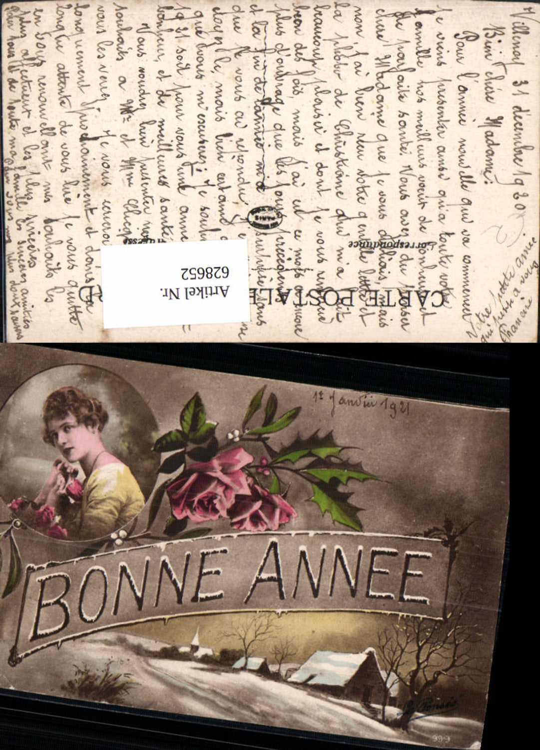 628652,Bonne Annee Neujahr Frau Rosen Winterdorf