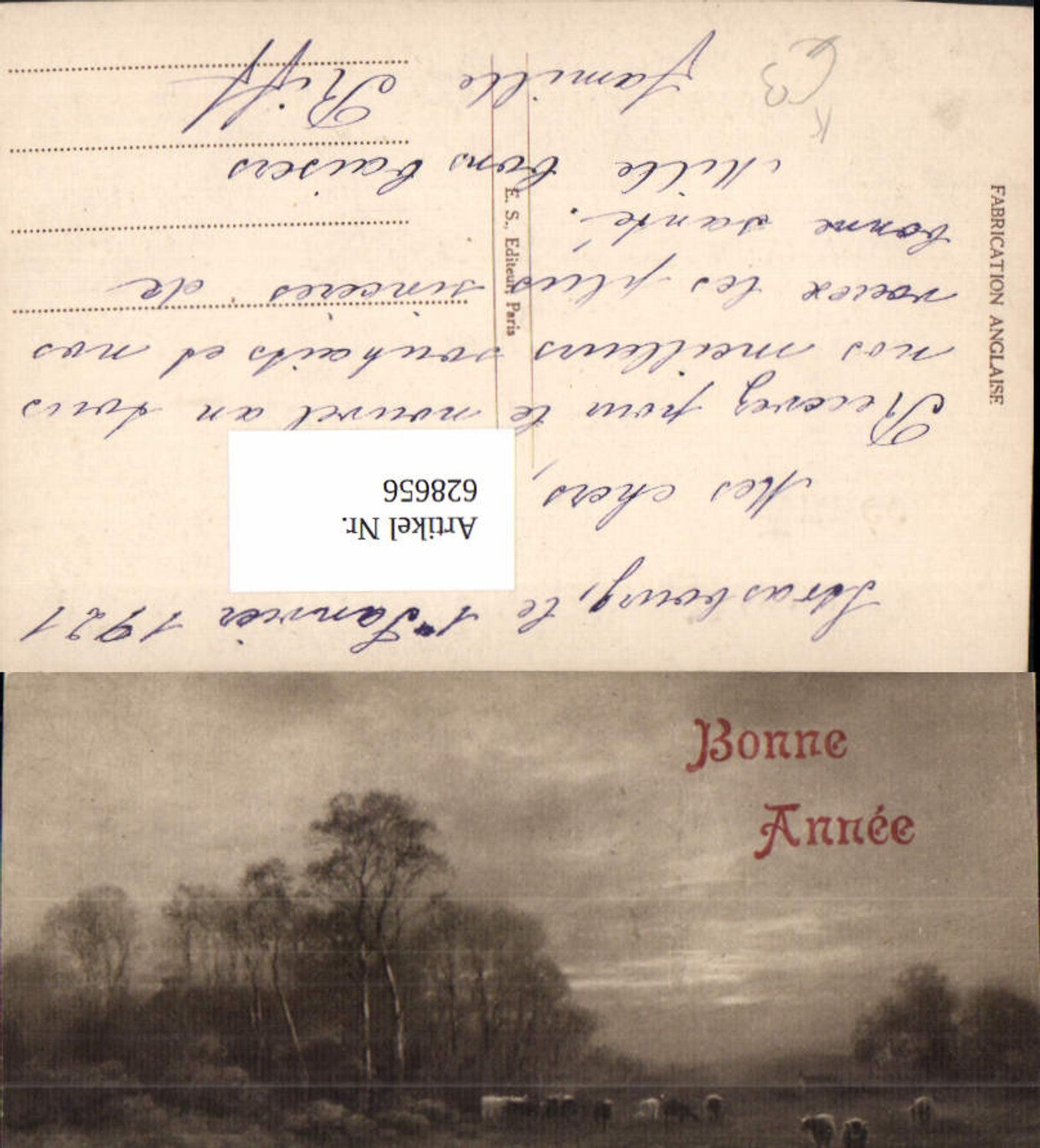 628656,Künstler Ak Bonne Annee Neujahr Rinder Kühe Weide Landschaft